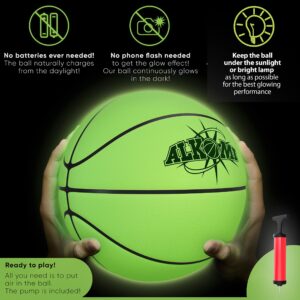 ALKOMI Glow in The Dark Basketball, Light Up Basketball, LED Night Reflective Glowing Holographic Basketball Ball, Basketball Gifts for Boys and Girls, Light Up Balls for Kids