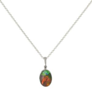 Starborn Ammolite and Faceted Quartz Oval Pendant in Sterling Silver