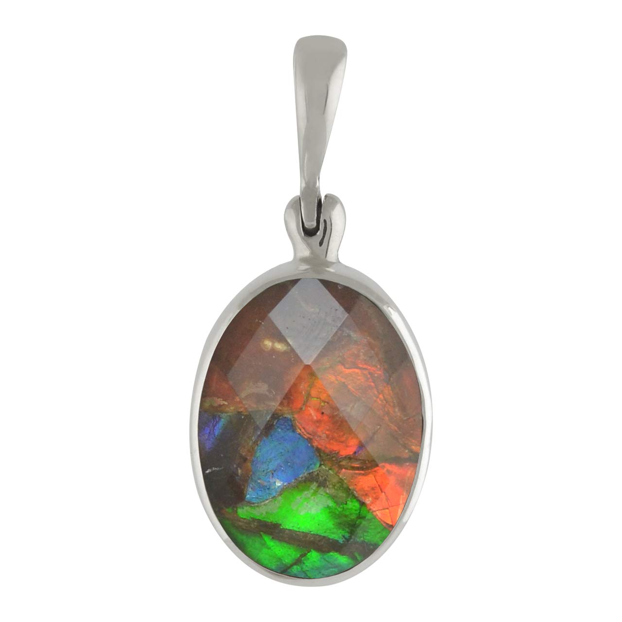 Starborn Ammolite and Faceted Quartz Oval Pendant in Sterling Silver