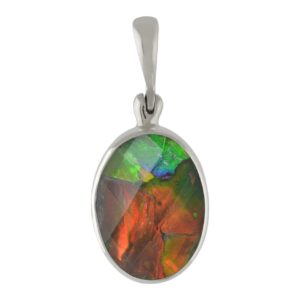 Starborn Ammolite and Faceted Quartz Oval Pendant in Sterling Silver