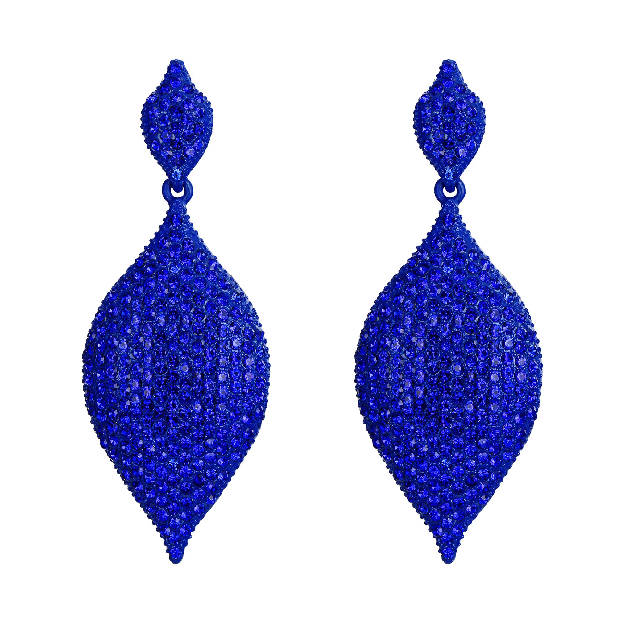 EVER FAITH Prom Ear Jewelry Rhinestone Crystal Rhombus Leaf Drop Pierced Earrings Royal Blue Blue-Tone