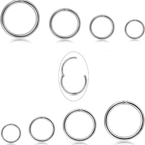 Jstyle 8Pcs 18G Stainless Steel Hinged Clicker Segment Nose Ring Hoop Piercing for Men Women Cartilage Daith Tragus Sleeper Earrings Improved Clasp 6-12MM,Silver Tone