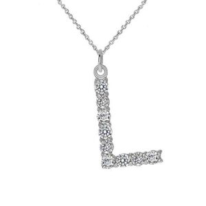 Solid Sterling Silver CZ Personalized Alphabet "L" Initial Pendant/Necklace, 20"