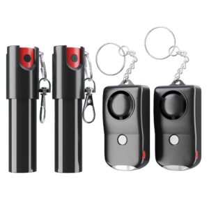 armadillo defense pepper spray and personal alarm key chain bundle (4 pack) for protection and self defense, safeguard for women and men, tear gas and panic button