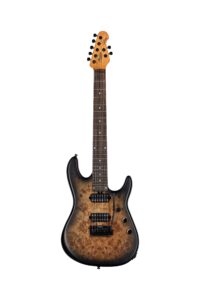 sterling by music man 7 string solid-body electric guitar, right, natural poplar burst (richardson7-npb)