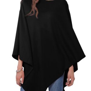 MissShorthair Women's Lightweight Knitted Scarf Poncho Sweater Cape Shawl Versatile Spring Summer Ponchos Wraps Black