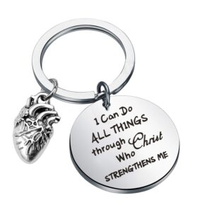 lqri anatomy keychain cardiologist gift i can do all things through christ who strengthens me chd awareness heart disease awareness jewelry dotor nurse cardiology gifts (sliver)