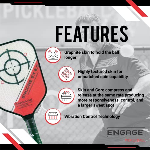 Engage Pickleball Encore EX 6.0 Pickleball Paddle - Pickleball Paddles with Thick Polymer Core - USAPA Approved Pickleball Paddles Pickleball Rackets for Adults - Lite (Blue)