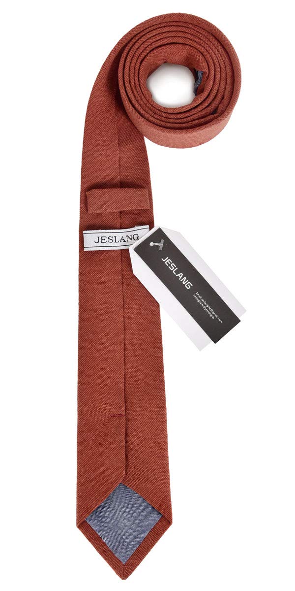 JESLANG Men's Skinny Tie 2.56" Cotton Linen Necktie Perfect for Formal and Casual Occasions (Rust)