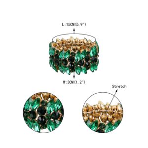 EVER FAITH Women's Elastic Stretch Bracelet Marquise Crystal Art Deco Prom Jewelry Green Antique Gold-Tone