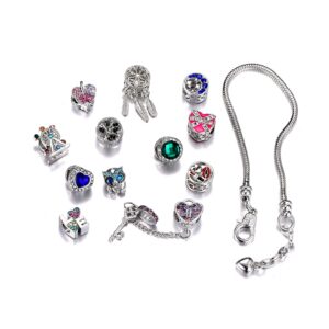 12pcs A Suit 925 Silver Plating Alloy Enamel Colored Rhinestones Tree of Life Lock Owl Heart Luck Bead Charms for Charm Bracelets Snake Bracelet Women's Charms Mother's Day Gift