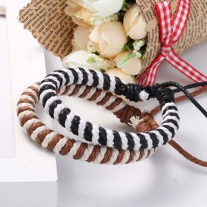 JOERICA 32-35 Pcs Braided Bracelet for Women Men Woven Leather Wristbands Boho Ethnic Style Tribal Linen Hemp Cords Wrap Bracelets Set Handmade String Jewelry