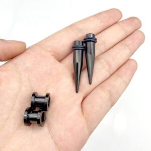 HEKEUOR 316L Surgical Steel Tapers and Screw Tunnels Ear Stretching Kit Gauges Plugs 7mm/1G, 9mm (Black 1G/7MM)