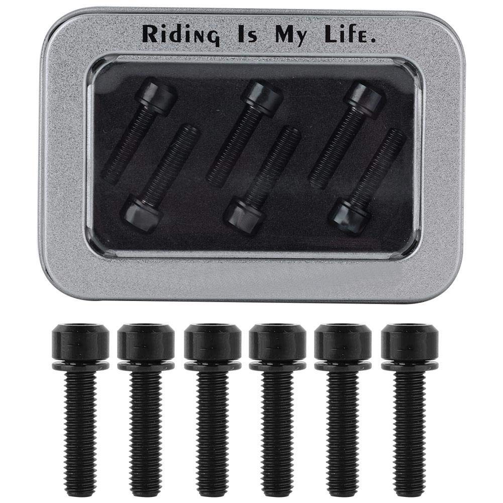 Keen so M5x20mm Stem Bolt, 6Pcs Alloy Bolt Screw with Gasket for Mountain Stem(Black) Repair Hardware Tools