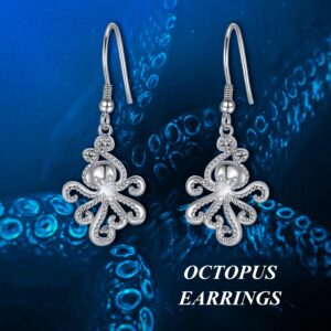 WINNICACA Sterling Silver Octopus Drop Earrings for Women Octopus Gifts Octopus Dangle Earrings Octopus Jewelry for Women Christmas Gifts for Octopus Lover