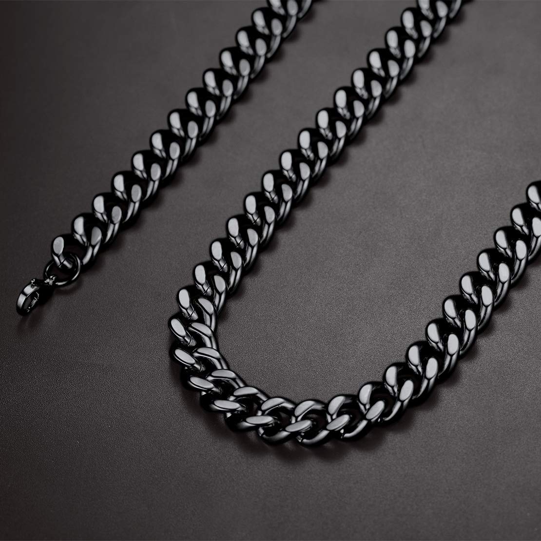 FindChic Black Chain Necklace for Women, Chunky Curb Chain Necklace Hip Hop Jewelry Thick 12MM 18inch Cuban Link Chains