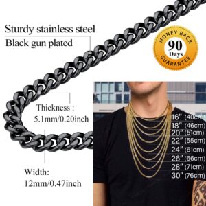 FindChic Black Chain Necklace for Women, Chunky Curb Chain Necklace Hip Hop Jewelry Thick 12MM 18inch Cuban Link Chains