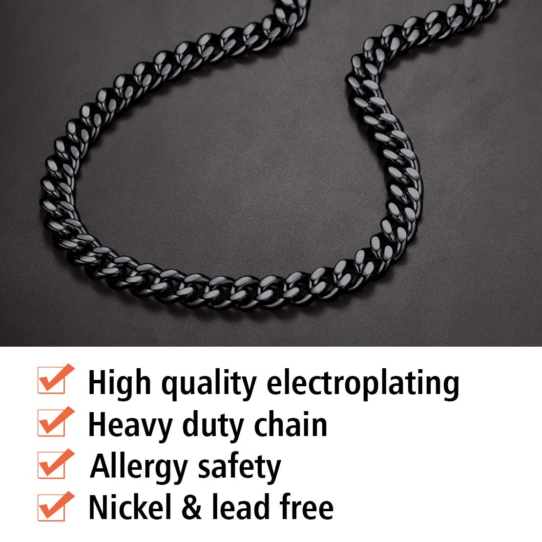 FindChic Black Chain Necklace for Women, Chunky Curb Chain Necklace Hip Hop Jewelry Thick 12MM 18inch Cuban Link Chains