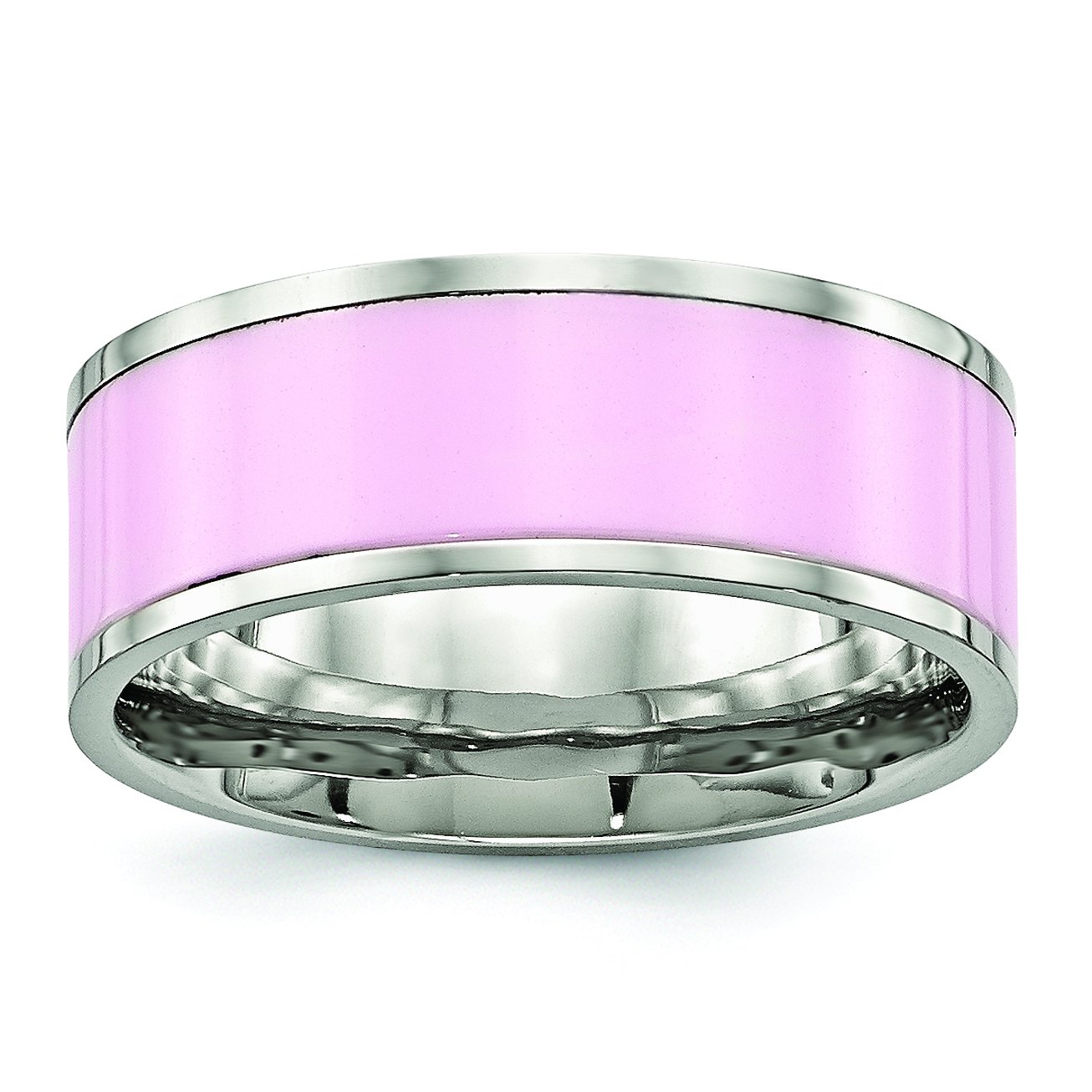 Jewelry Stores Network Stainless Steel Polished Pink Ceramic Wedding Band Breast Cancer Awareness Ring Size 8