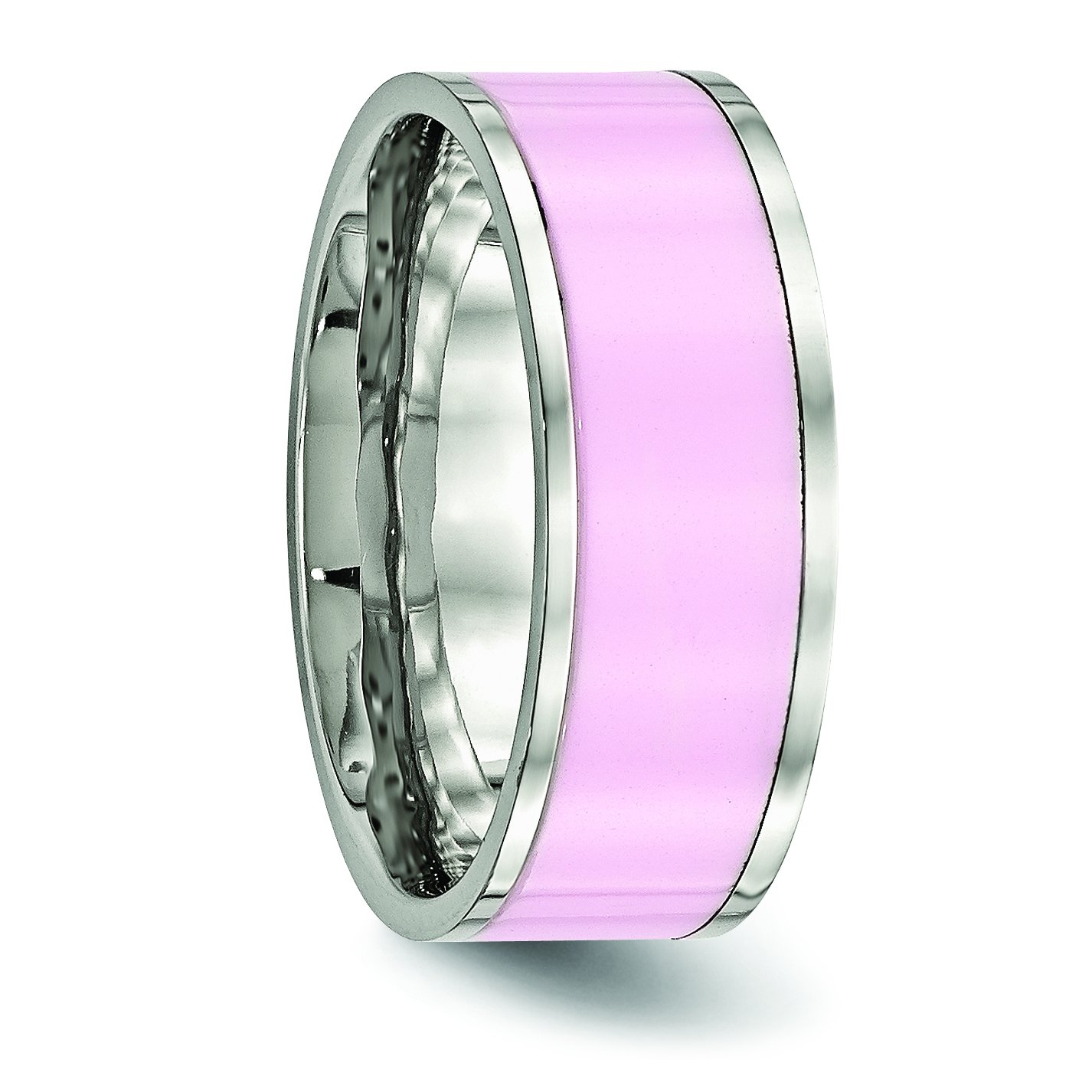 Jewelry Stores Network Stainless Steel Polished Pink Ceramic Wedding Band Breast Cancer Awareness Ring Size 8