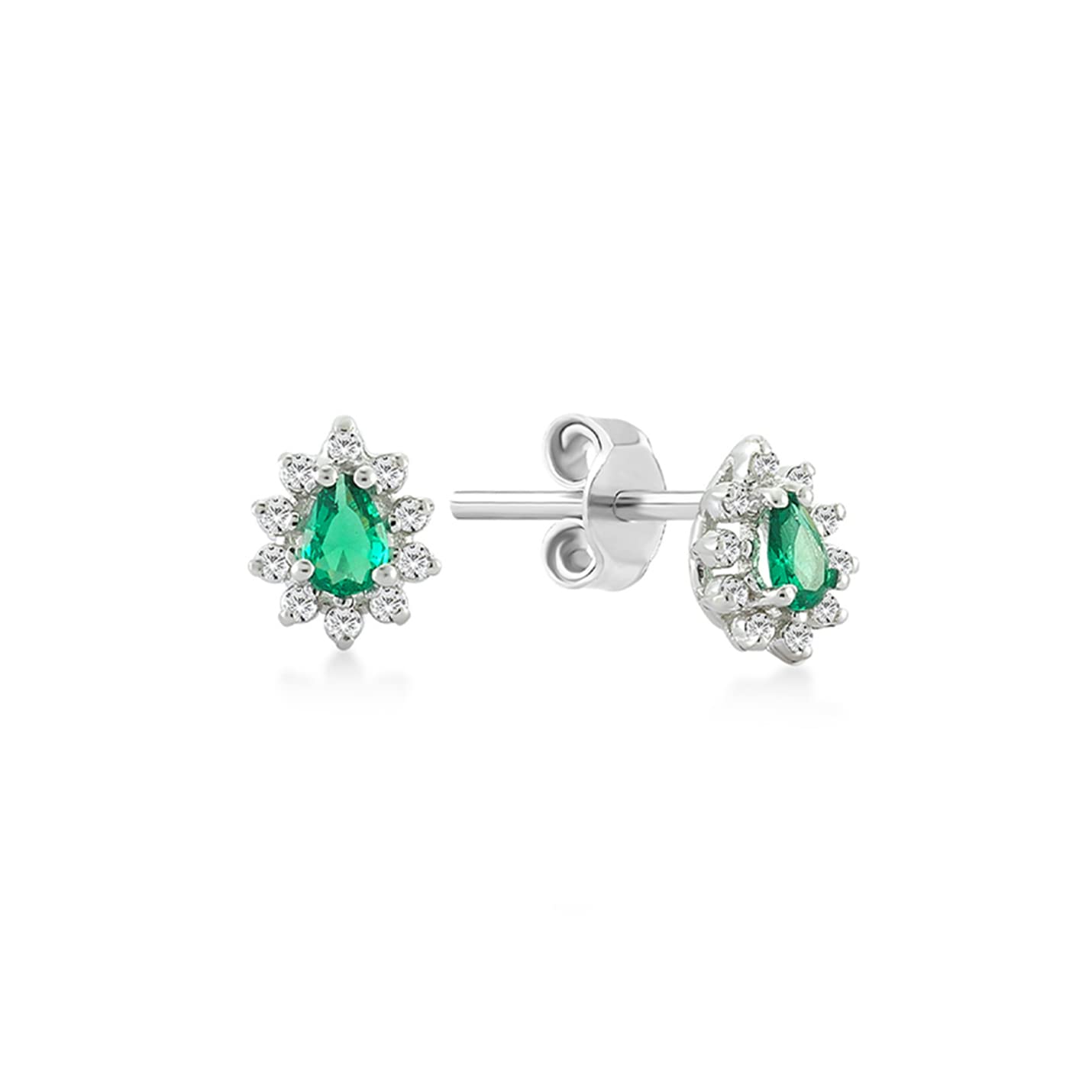 Gelin 14K Solid Gold Birthstone Stud Earrings with Diamond | 14k Gold Emerald Stud Earrings for Women