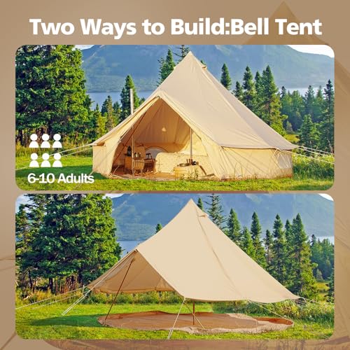 Glamcamp Bell Tent,4 Seasons Breathable 100% Cotton Canvas Yurt Tent - w/Stove Jack,Luxury Camping Tent Outdoor,Zipped Removable Floor Water Repellent, 13.1ft(4M)