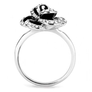 Eternal Sparkles Women's Rose Flower Fashion Cocktail Statement Ring in Hypoallergenic Stainless Steel (CZ Black Rose, 9)