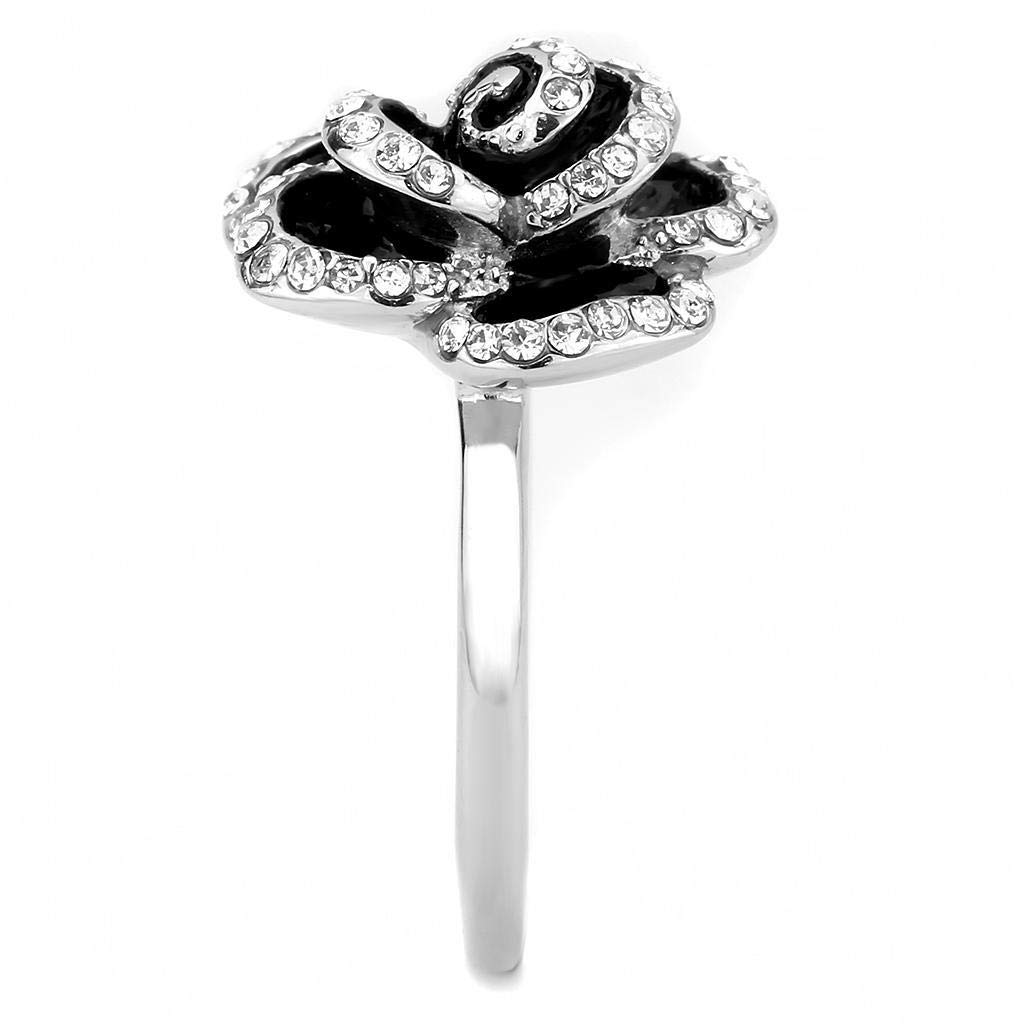 Eternal Sparkles Women's Rose Flower Fashion Cocktail Statement Ring in Hypoallergenic Stainless Steel (CZ Black Rose, 9)