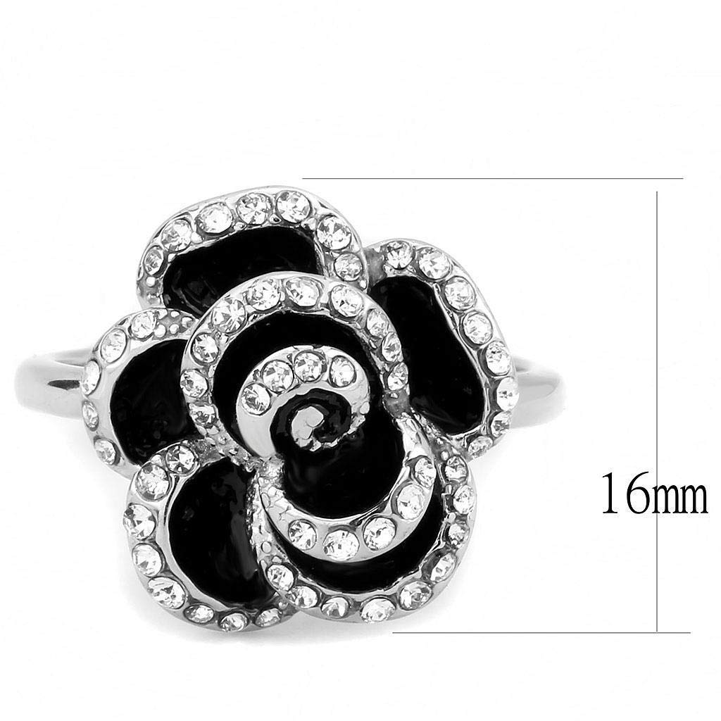 Eternal Sparkles Women's Rose Flower Fashion Cocktail Statement Ring in Hypoallergenic Stainless Steel (CZ Black Rose, 9)