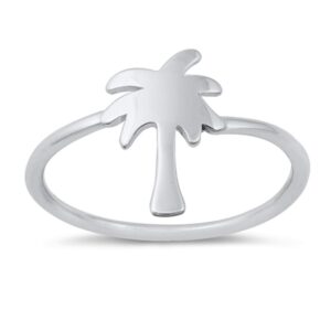 polished flat palm tree beach ring new .925 sterling silver band size 11