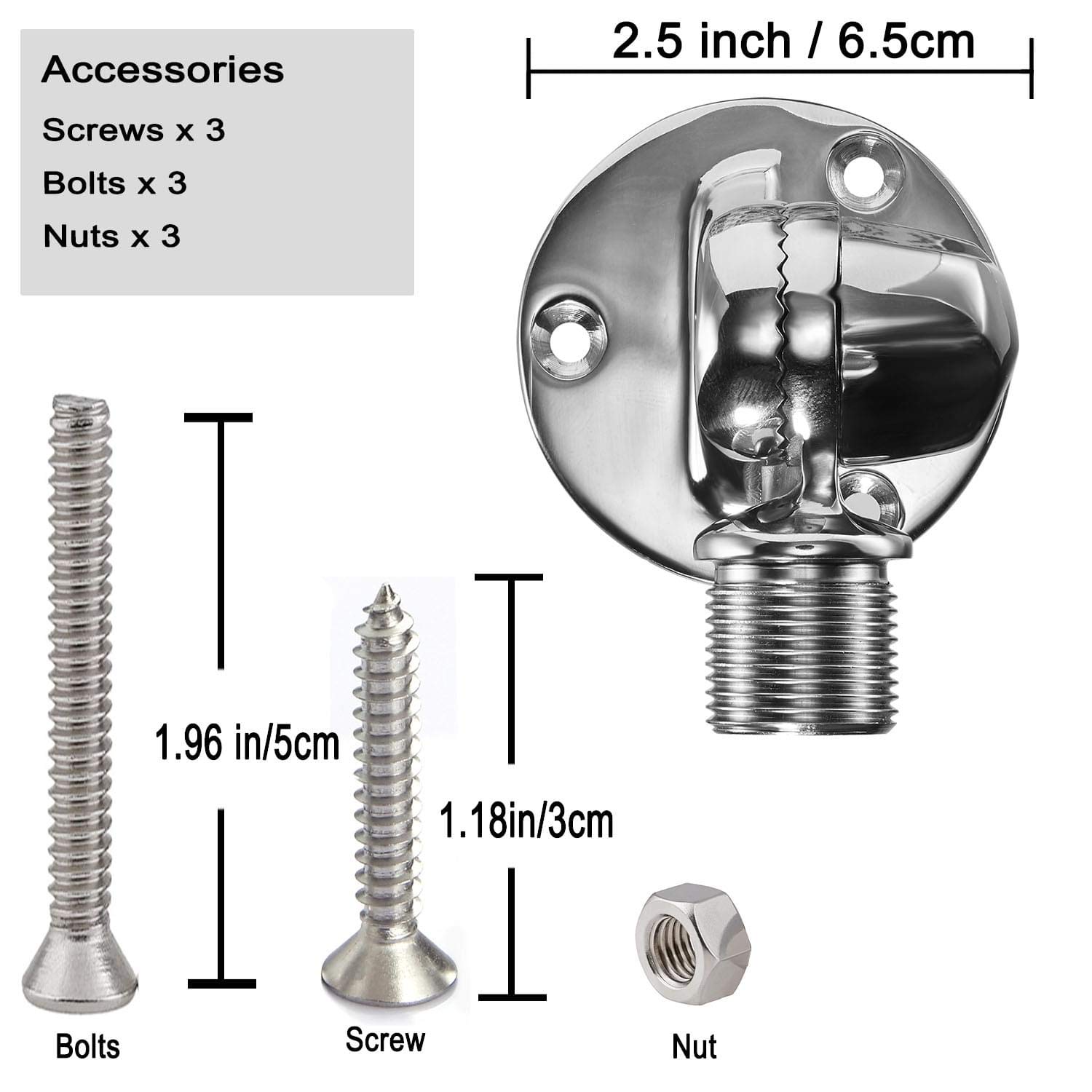 ZOMCHAIN Ratchet Rail Mount, Marine VHF Antenna Mounts,316 Stainless Steel Adjustable Base Mount for Boat