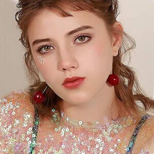 4 Pairs 3D Lifelike Red Cherry Dangle Drop Earrings Creative Assorted Cute Fruits Earring Charm Sweet Jewelry Set for Women (Red+WineRed)