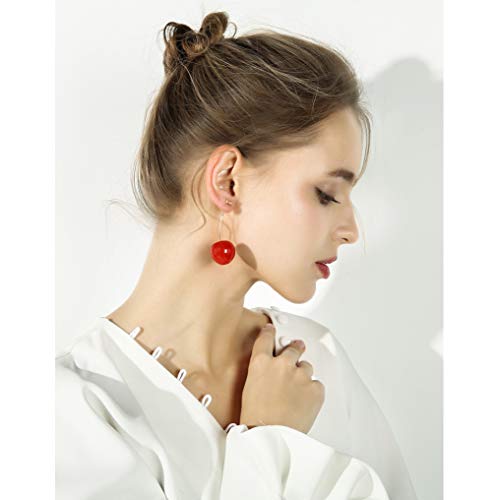 4 Pairs 3D Lifelike Red Cherry Dangle Drop Earrings Creative Assorted Cute Fruits Earring Charm Sweet Jewelry Set for Women (Red+WineRed)