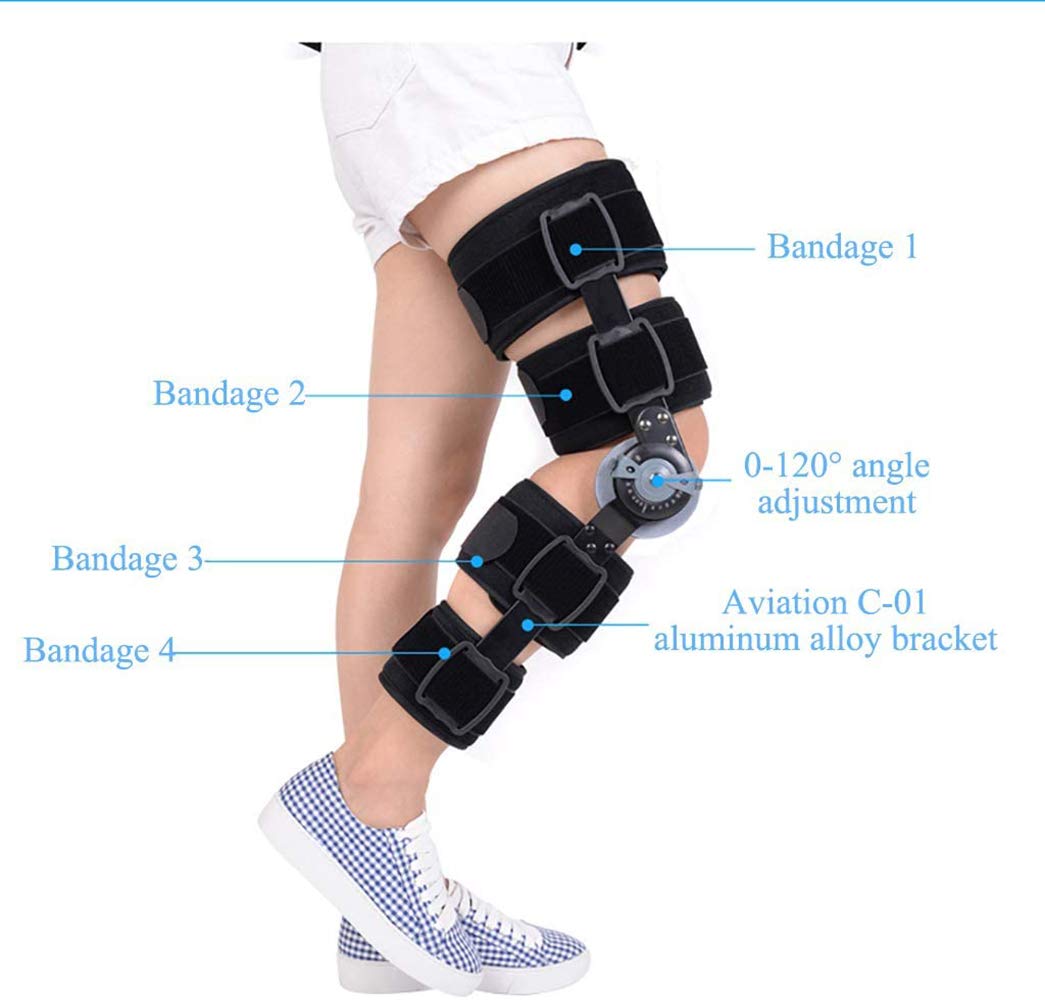 PHASFBJ Knee Joint Fixation, Adjustable Hinged Knee Joint Brace Knee Orthosis Support Knee Joint Stabilizer For Arthritis Joint Pain Meniscus Tear Knee Injury Recovery Fracture Splint,Right,M