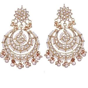 i jewels gold plated indian wedding bollywood chandbali kundan & pearl earrings for women (e7077w)