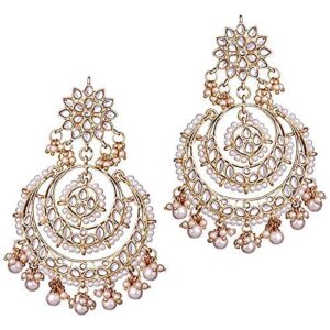 I Jewels Gold Plated Indian Wedding Bollywood Chandbali Kundan & Pearl Earrings for Women (E7077W)