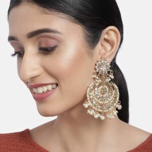 I Jewels Gold Plated Indian Wedding Bollywood Chandbali Kundan & Pearl Earrings for Women (E7077W)