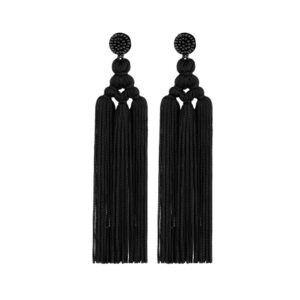 CALORVIA Boho Long Tassel Dangle Drop Earrings Trendy Handmade Layered Fringe Large Chandelier Statement Formal Jewelry for Women (Black)