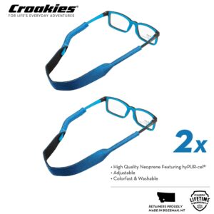 Croakies Kids Sport Eyewear Retainer with All-in-One Cleaning and Microfiber Cloth Kit l Sunglasses, Eyeglasses, and Prescription Glasses l Waterproof, Stain Resistant and Breathable l Blue - 2 Pack