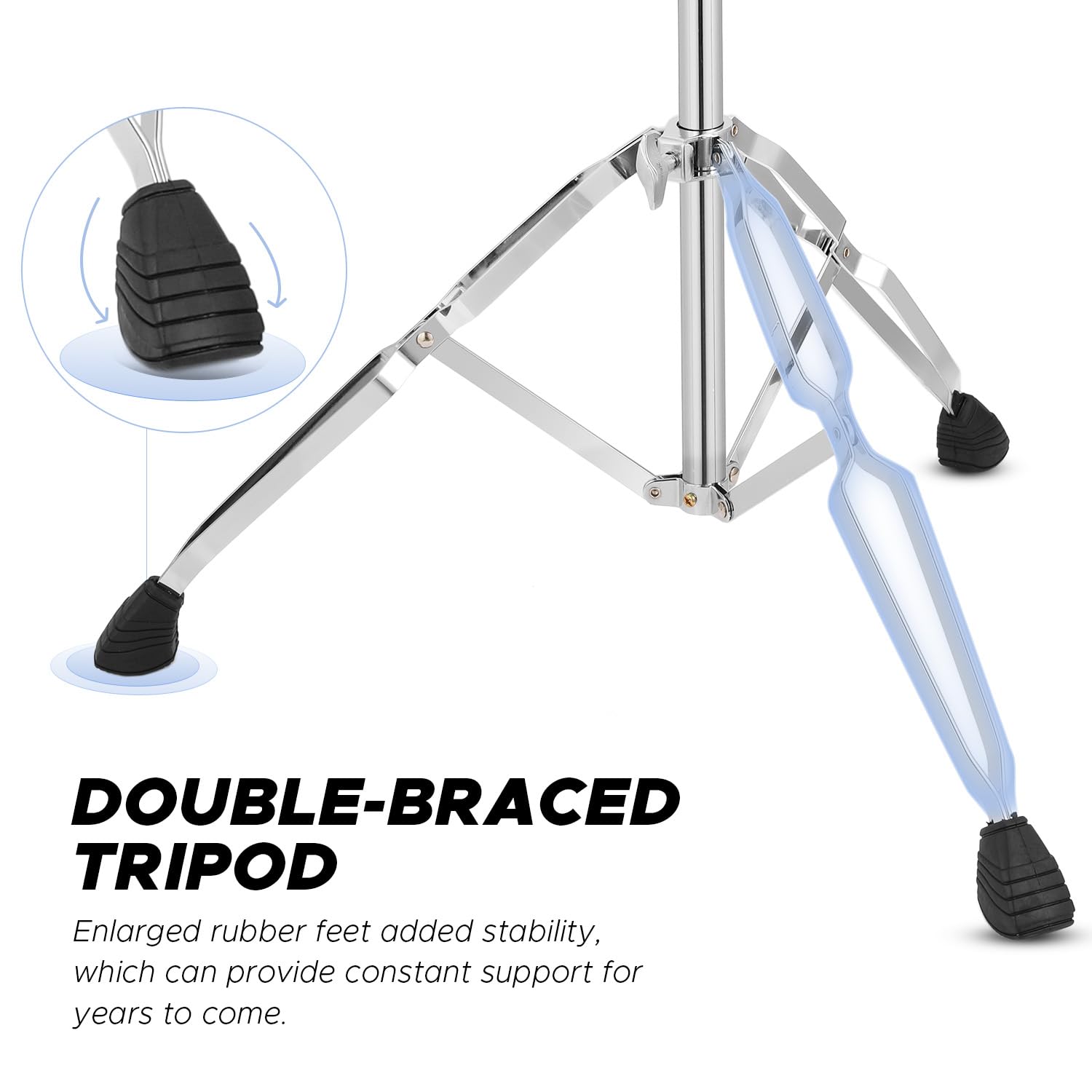 Starfavor Straight Cymbal Stand Double Braced Support Adjustable Height 22"-49", Heavy Duty Double Braced Legs with Non-Slip Rubber Feet for Sturdiness(ST 800)