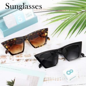 2 Pair Vintage Square Cat Eye Sunglasses Women Retro Trendy Cateye Sunglasses