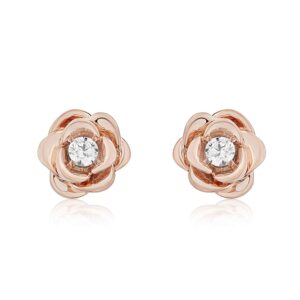 jewelili enchanted disney fine jewelry 14k rose gold over sterling silver diamond accent belle rose earring