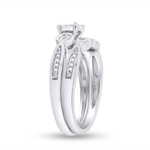 AFFY 1/10 ctw Round White Natural Diamond Set Ladies Engagement Wedding Bridal Ring Set In 14k White Gold Plated Sterling Silver (I-J / I2-I3, 0.10 ctw) Size-6