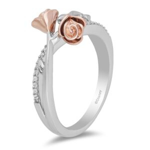 Jewelili Enchanted Disney Fine Jewelry 14k Rose Gold over Sterling Silver 1/10 Cttw Diamond Belle Rose Fashion Ring Size 7