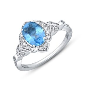 jewelili enchanted disney fine jewelry sterling silver 1/5 cttw diamond and swiss blue topaz jasmine ring size 7