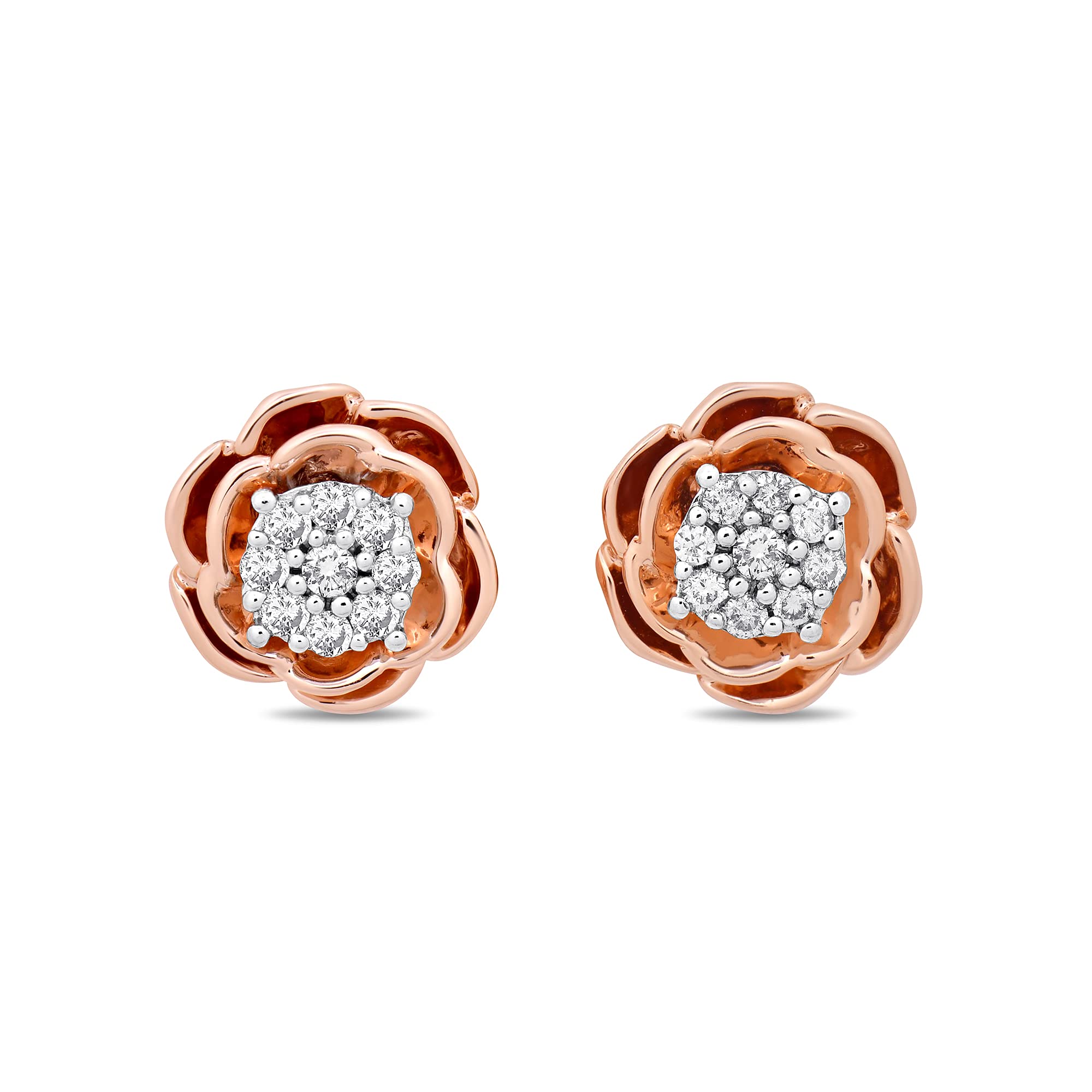 Jewelili Enchanted Disney Fine Jewelry 14K Rose Gold over Sterling Silver 1/5 Cttw Diamond Belle Rose Stud Earrings