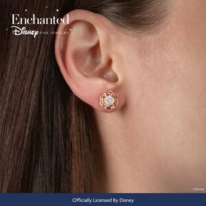 Jewelili Enchanted Disney Fine Jewelry 14K Rose Gold over Sterling Silver 1/5 Cttw Diamond Belle Rose Stud Earrings