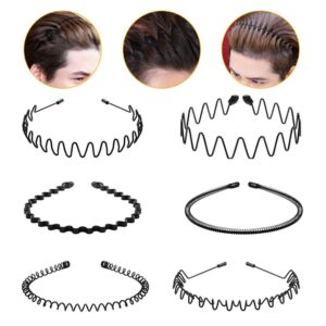 hair hoop,6pcs unisex wavy headband metal hair hoop multi-style wave spring headband wavy comb hair band accessories for men and women black