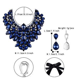 Flyonce Costume Jewelry for Women, Rhinestone Crystal Statement Necklace Earrings Set Dark Blue