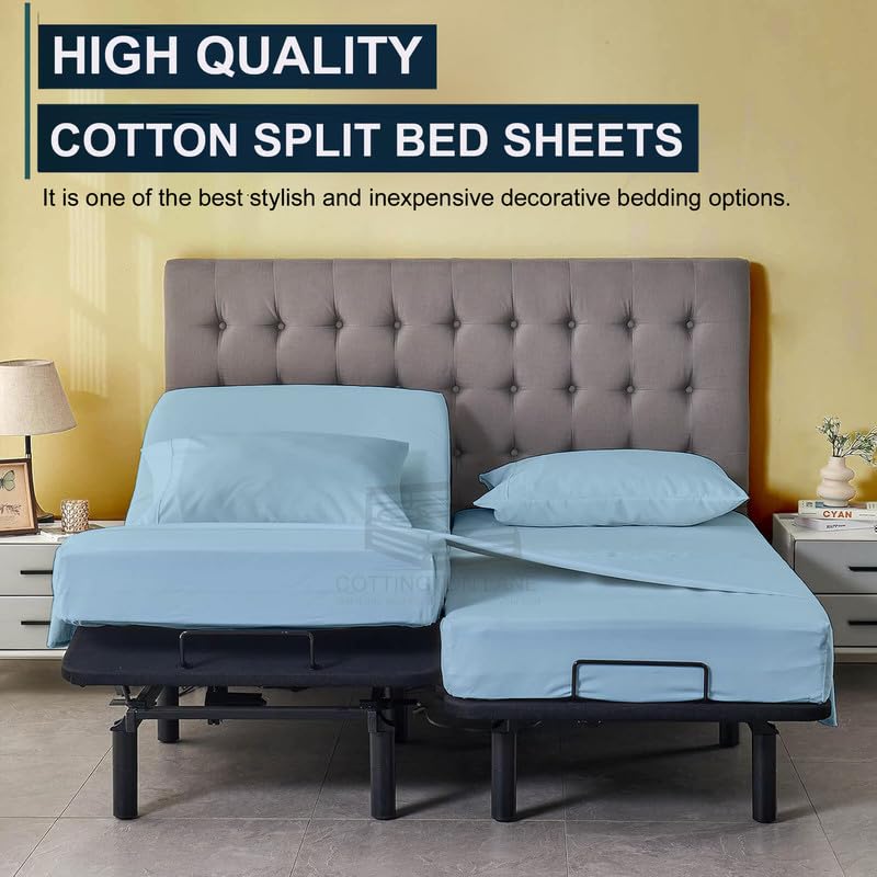 5 Piece Split King Sheets Sets for Adjustable beds - 400 Thread Count 100% Cotton (Light Blue Solid)